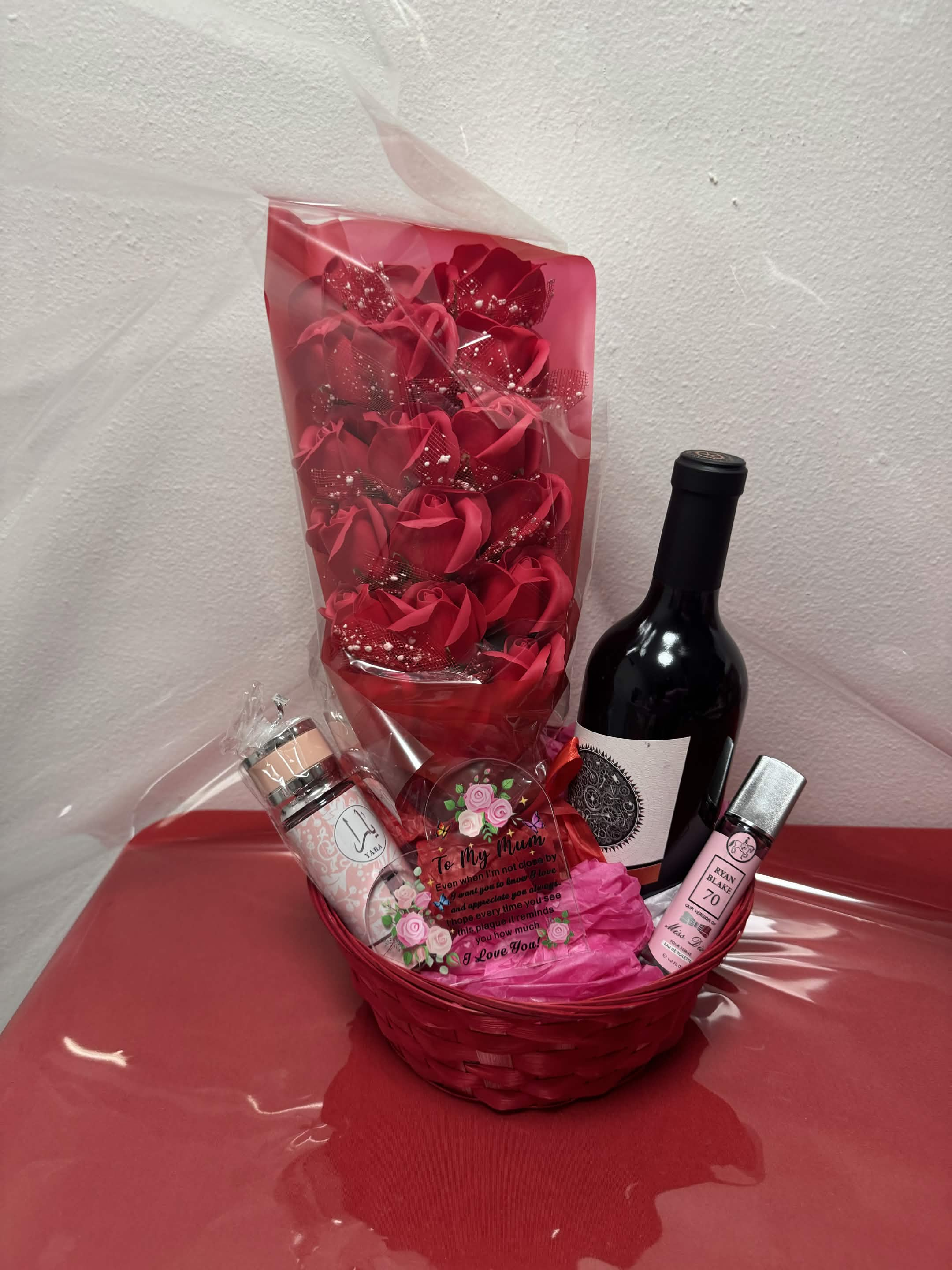 Standard Celebration gift basket with artisan chocolates, a decorative mug, and dried florals